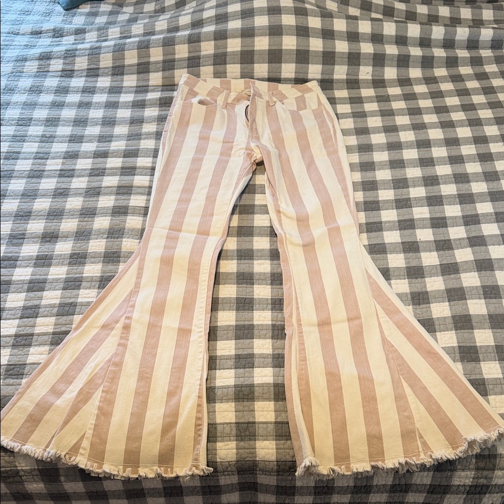 Striped Pink & Cream Bell Bottom Jeans